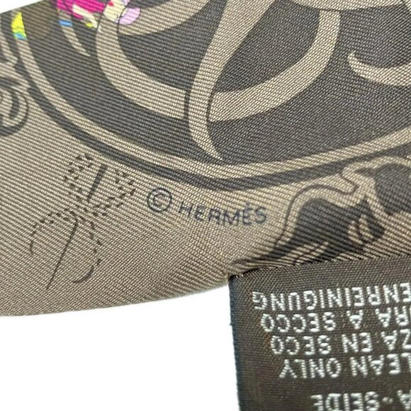 Auth HERMES Twilly - Dark Brown Yellow Multi Scarf - Picture 3 of 5